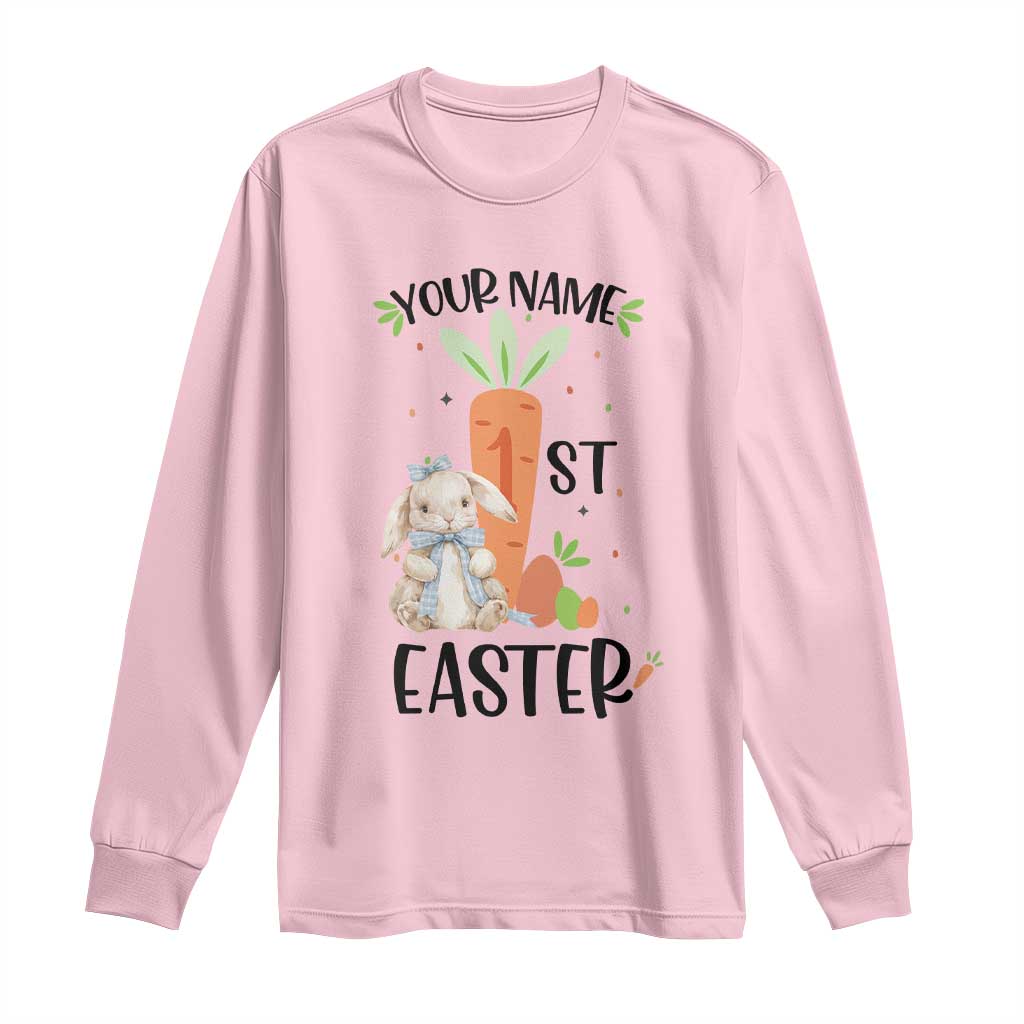 Personalized Easter Day Long Sleeve Shirt Custom Text 1st Easter Cute Bunny Carrot