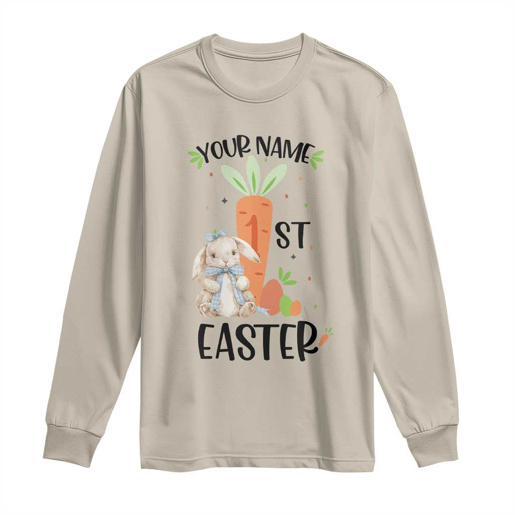Personalized Easter Day Long Sleeve Shirt Custom Text 1st Easter Cute Bunny Carrot