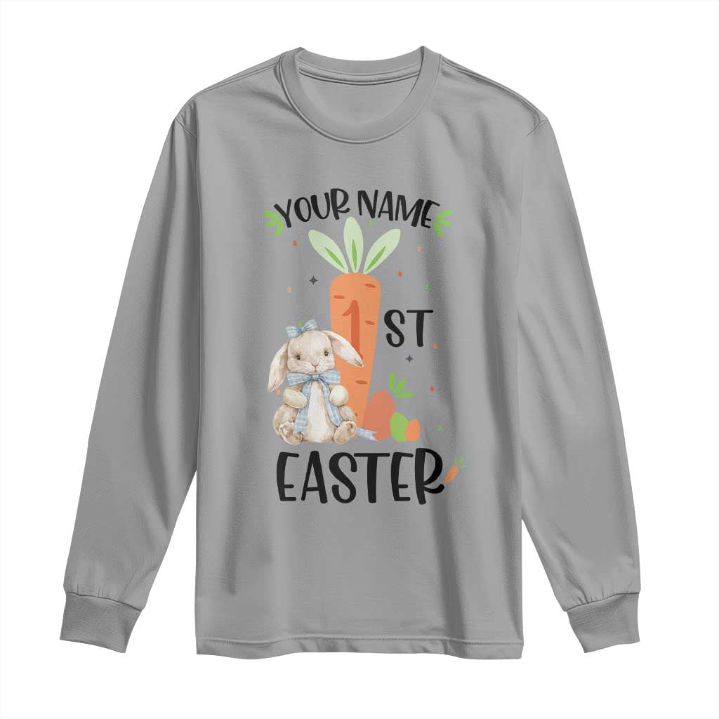 Personalized Easter Day Long Sleeve Shirt Custom Text 1st Easter Cute Bunny Carrot