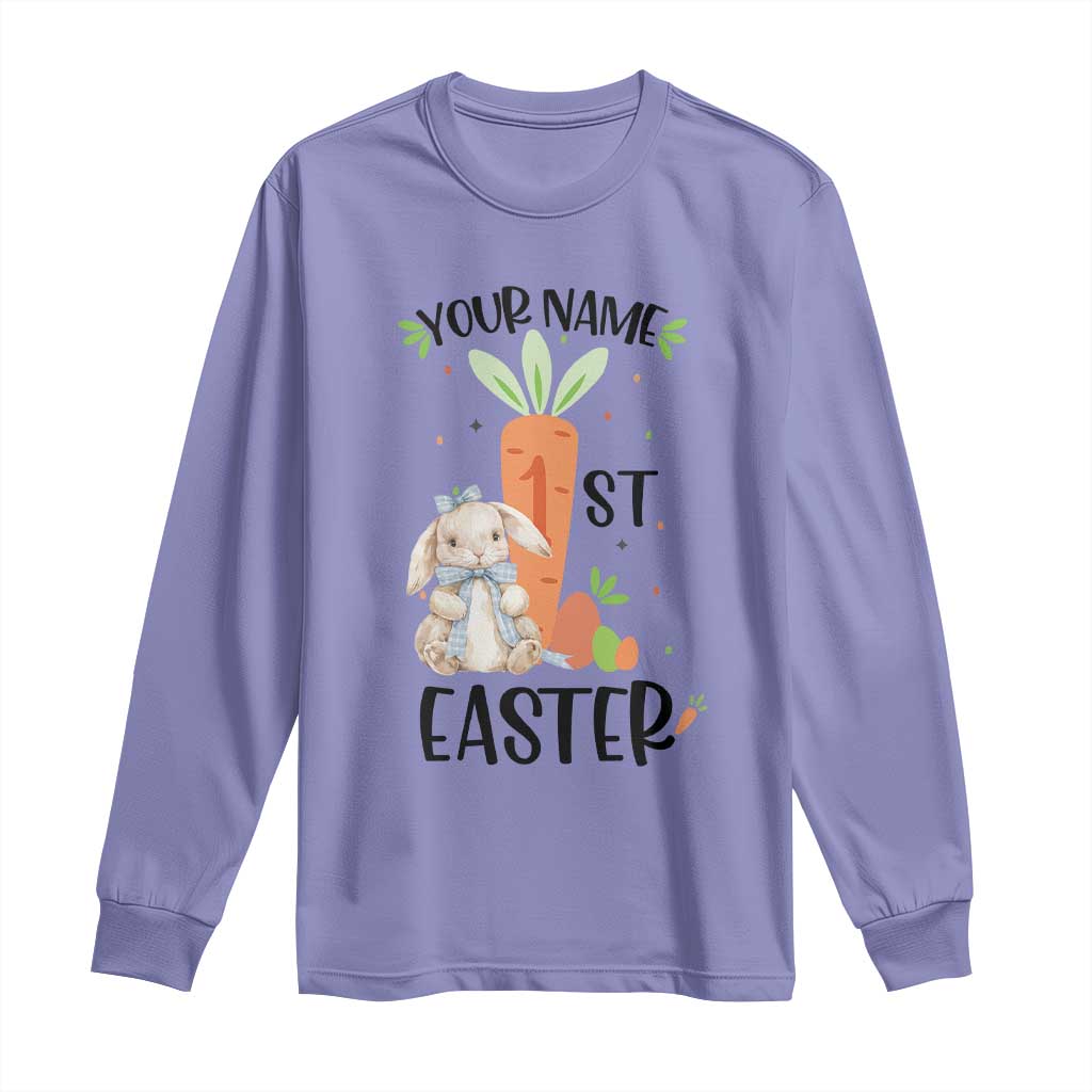Personalized Easter Day Long Sleeve Shirt Custom Text 1st Easter Cute Bunny Carrot