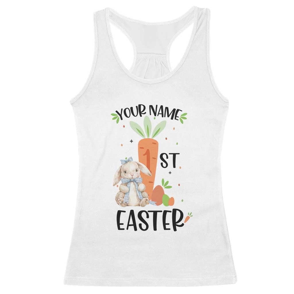 Personalized Easter Day Racerback Tank Top Custom Text 1st Easter Cute Bunny Carrot