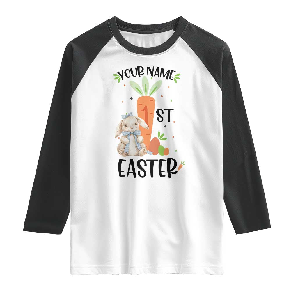 Personalized Easter Day Raglan Shirt Custom Text 1st Easter Cute Bunny Carrot