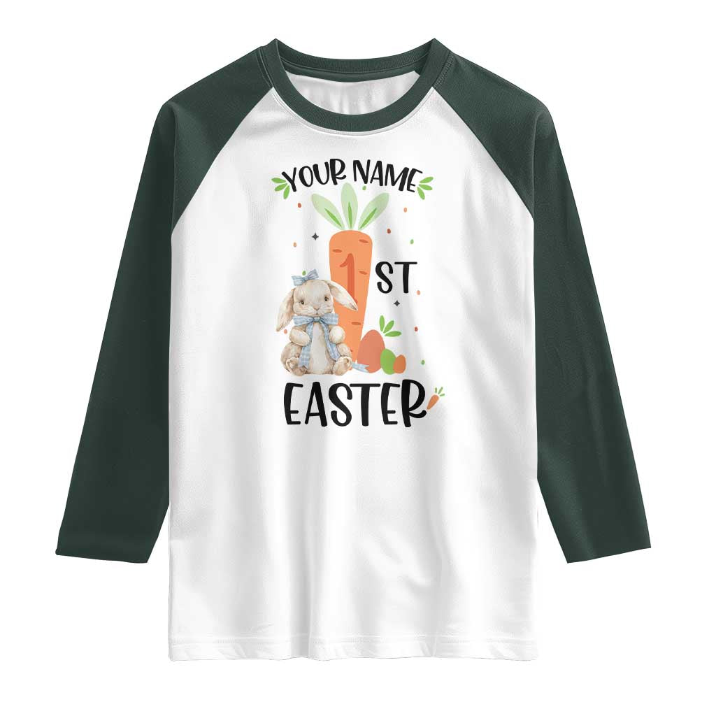 Personalized Easter Day Raglan Shirt Custom Text 1st Easter Cute Bunny Carrot