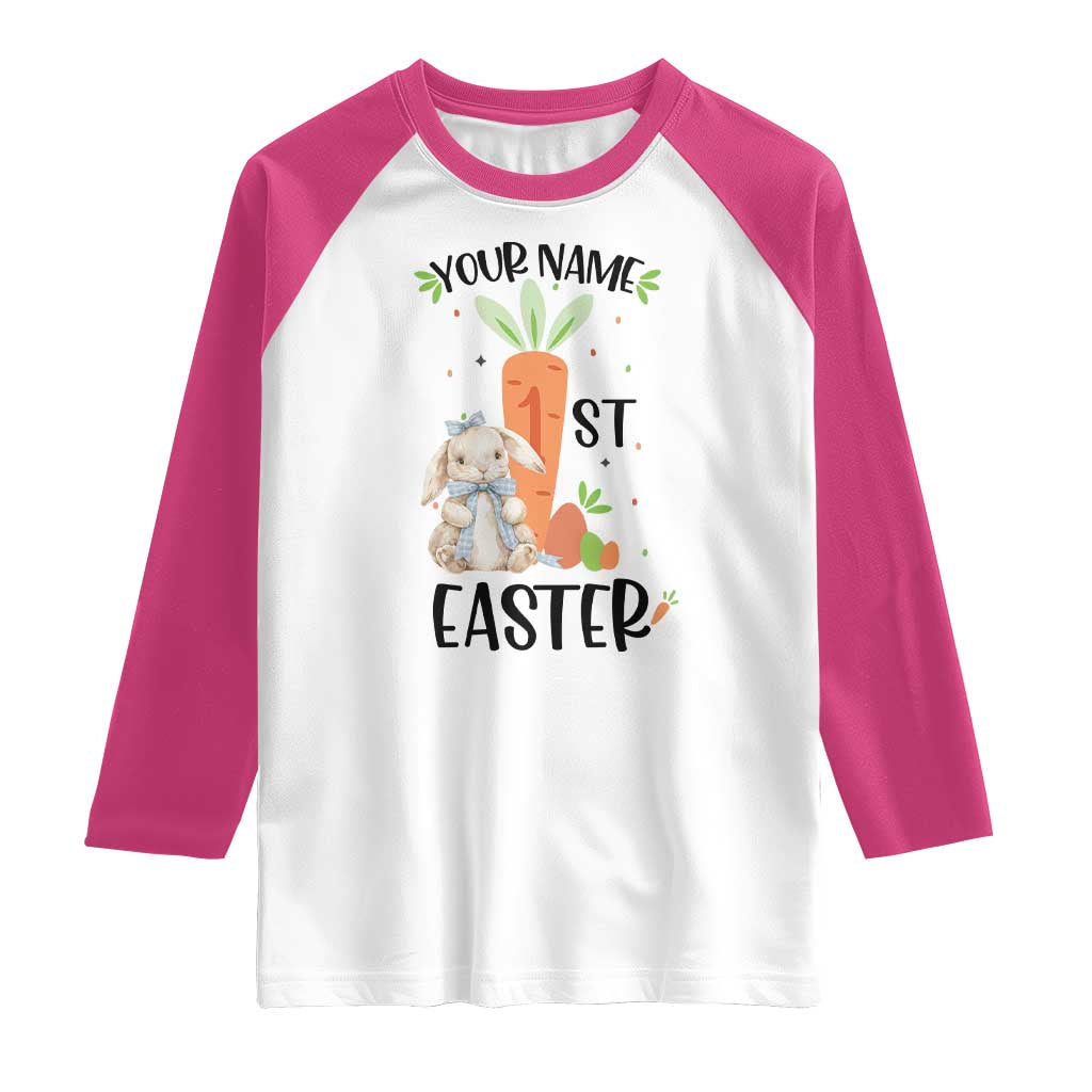 Personalized Easter Day Raglan Shirt Custom Text 1st Easter Cute Bunny Carrot