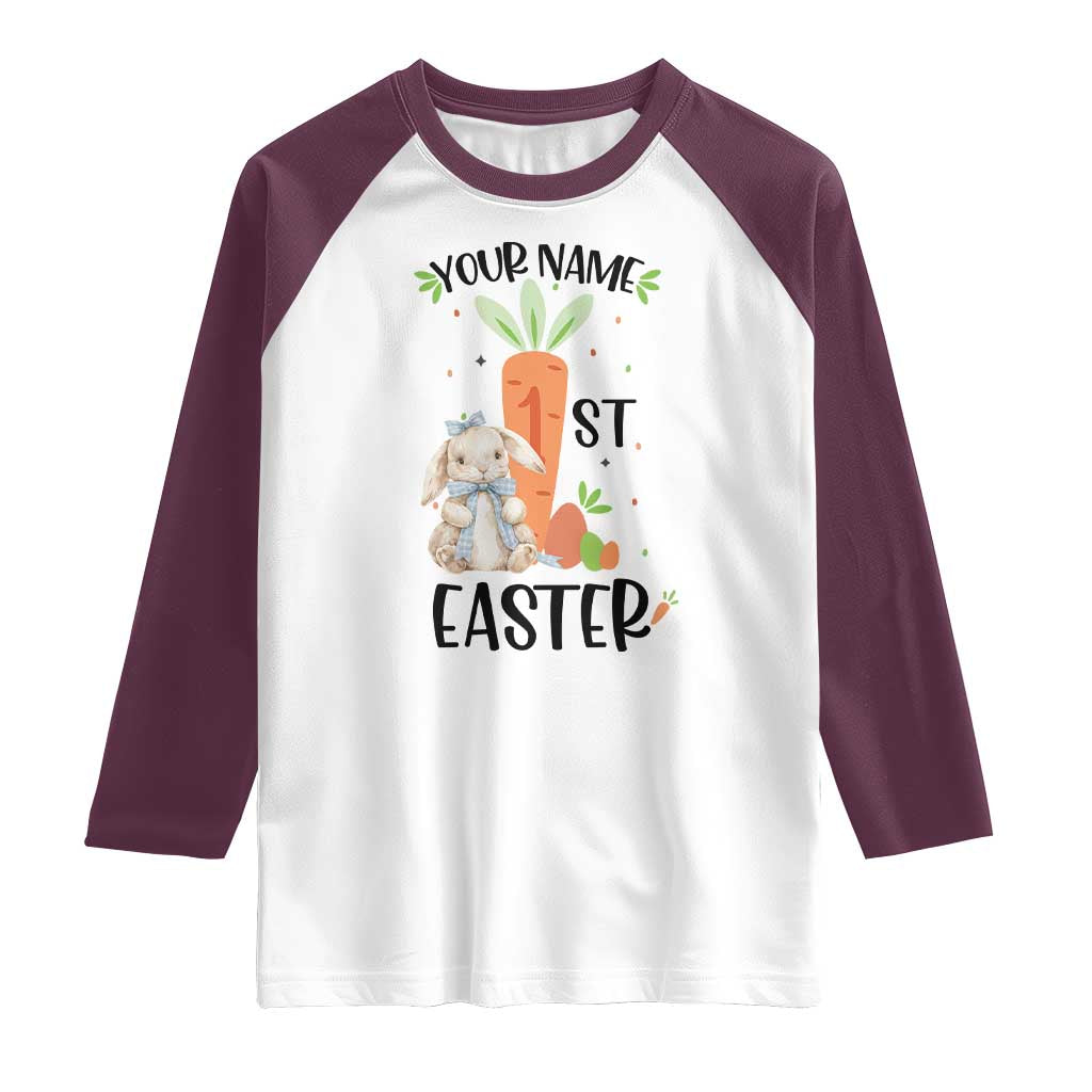 Personalized Easter Day Raglan Shirt Custom Text 1st Easter Cute Bunny Carrot