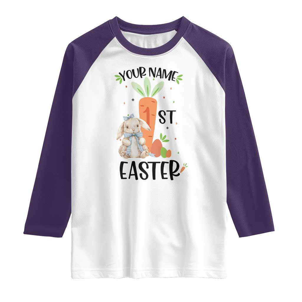 Personalized Easter Day Raglan Shirt Custom Text 1st Easter Cute Bunny Carrot