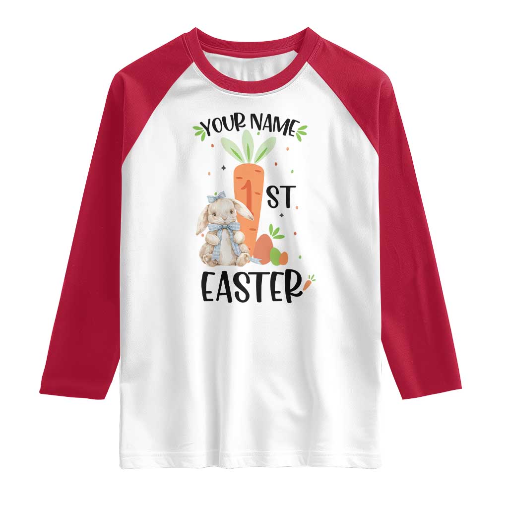 Personalized Easter Day Raglan Shirt Custom Text 1st Easter Cute Bunny Carrot