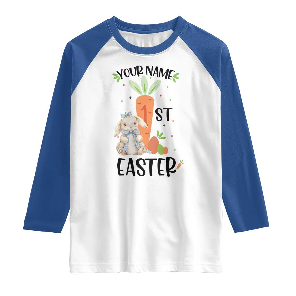 Personalized Easter Day Raglan Shirt Custom Text 1st Easter Cute Bunny Carrot