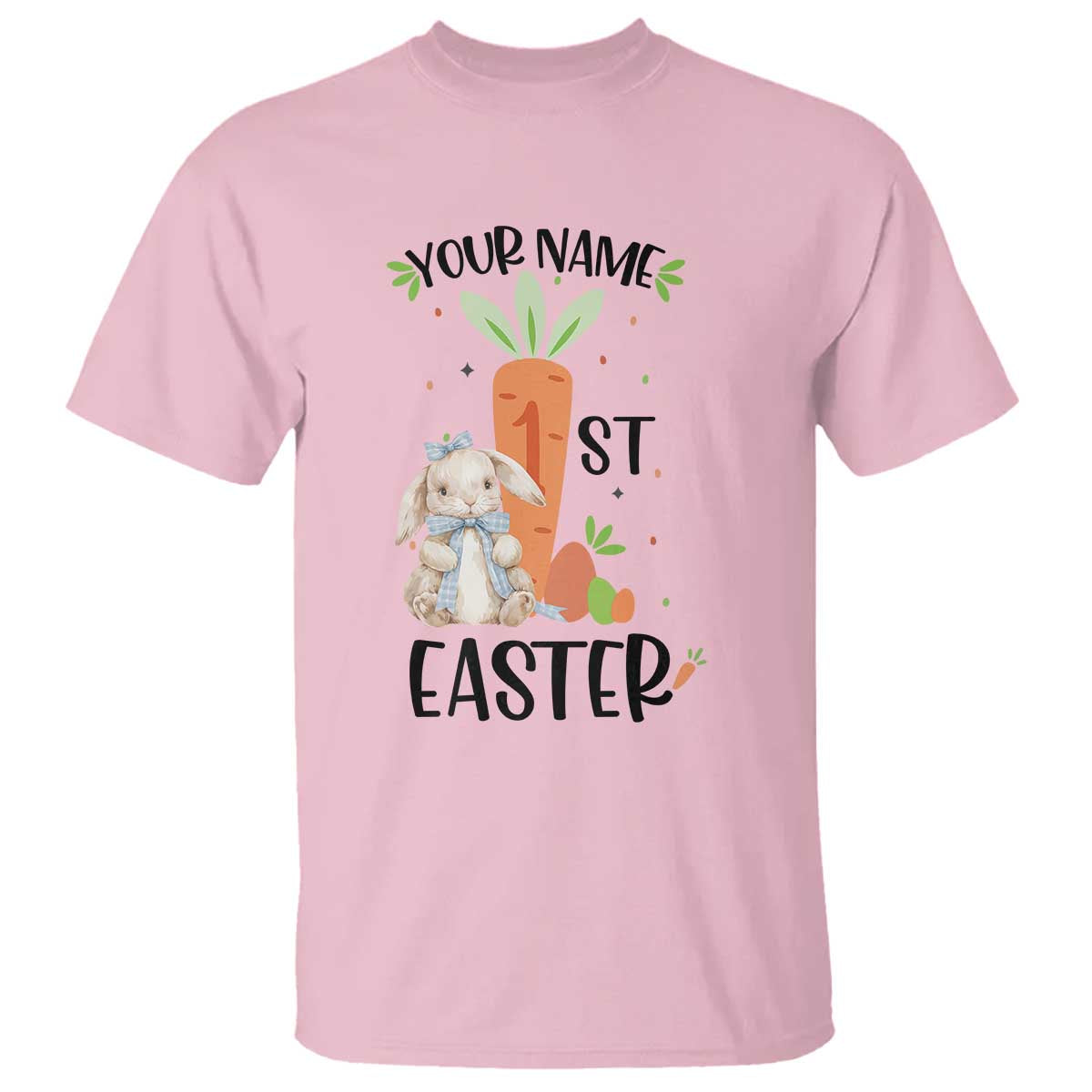 Personalized Easter Day T Shirt Custom Text 1st Easter Cute Bunny Carrot