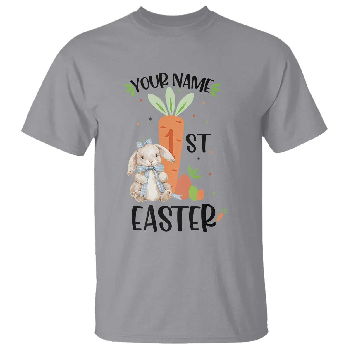Personalized Easter Day T Shirt Custom Text 1st Easter Cute Bunny Carrot