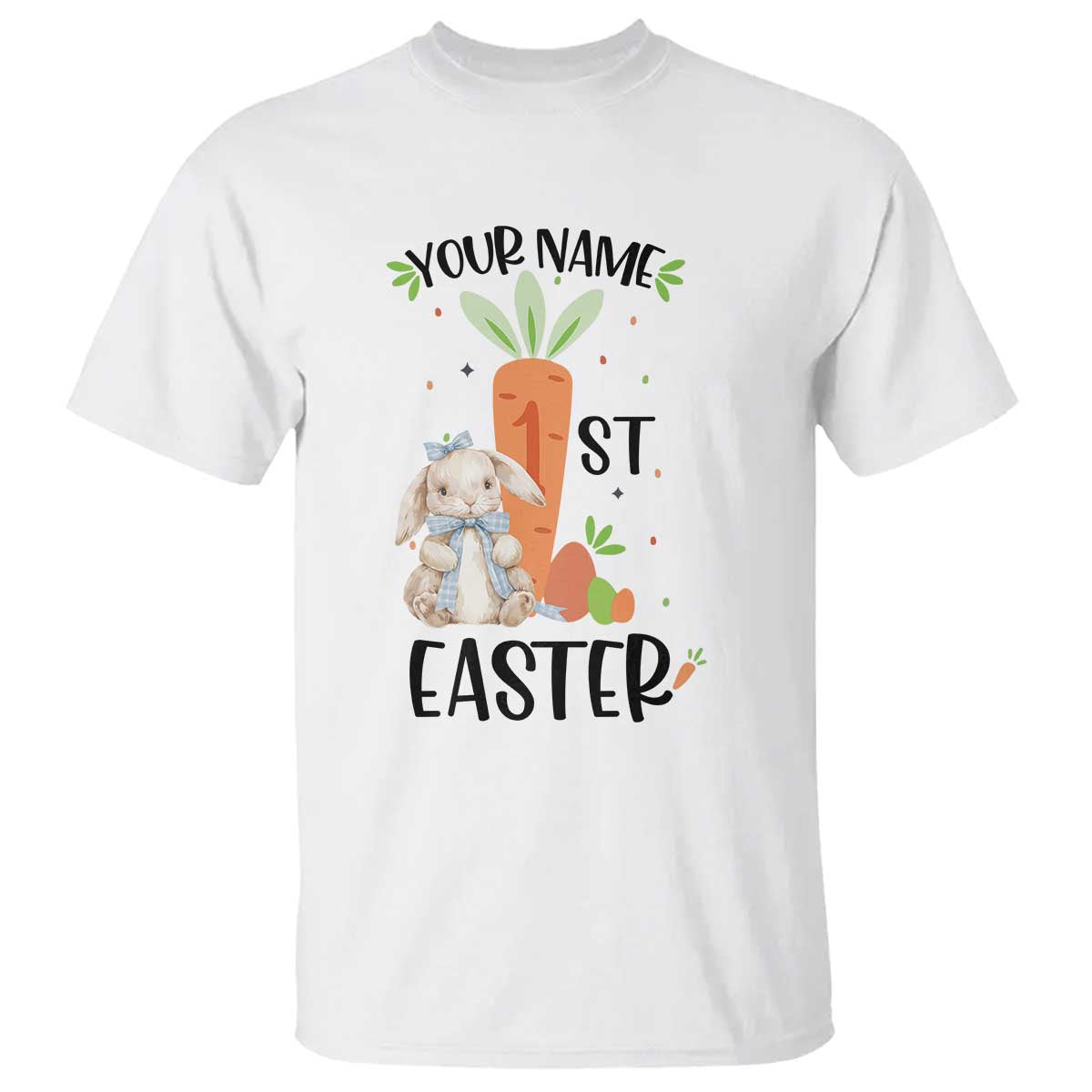 Personalized Easter Day T Shirt Custom Text 1st Easter Cute Bunny Carrot