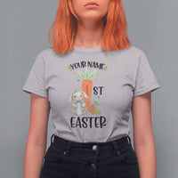 Personalized Easter Day T Shirt For Women Custom Text 1st Easter Cute Bunny Carrot