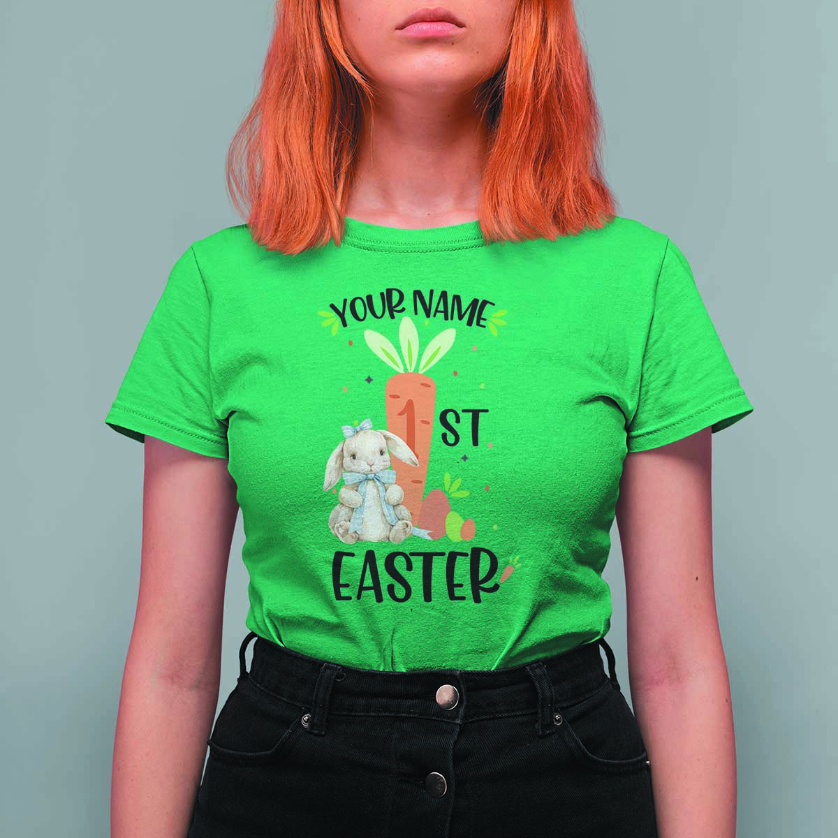 Personalized Easter Day T Shirt For Women Custom Text 1st Easter Cute Bunny Carrot