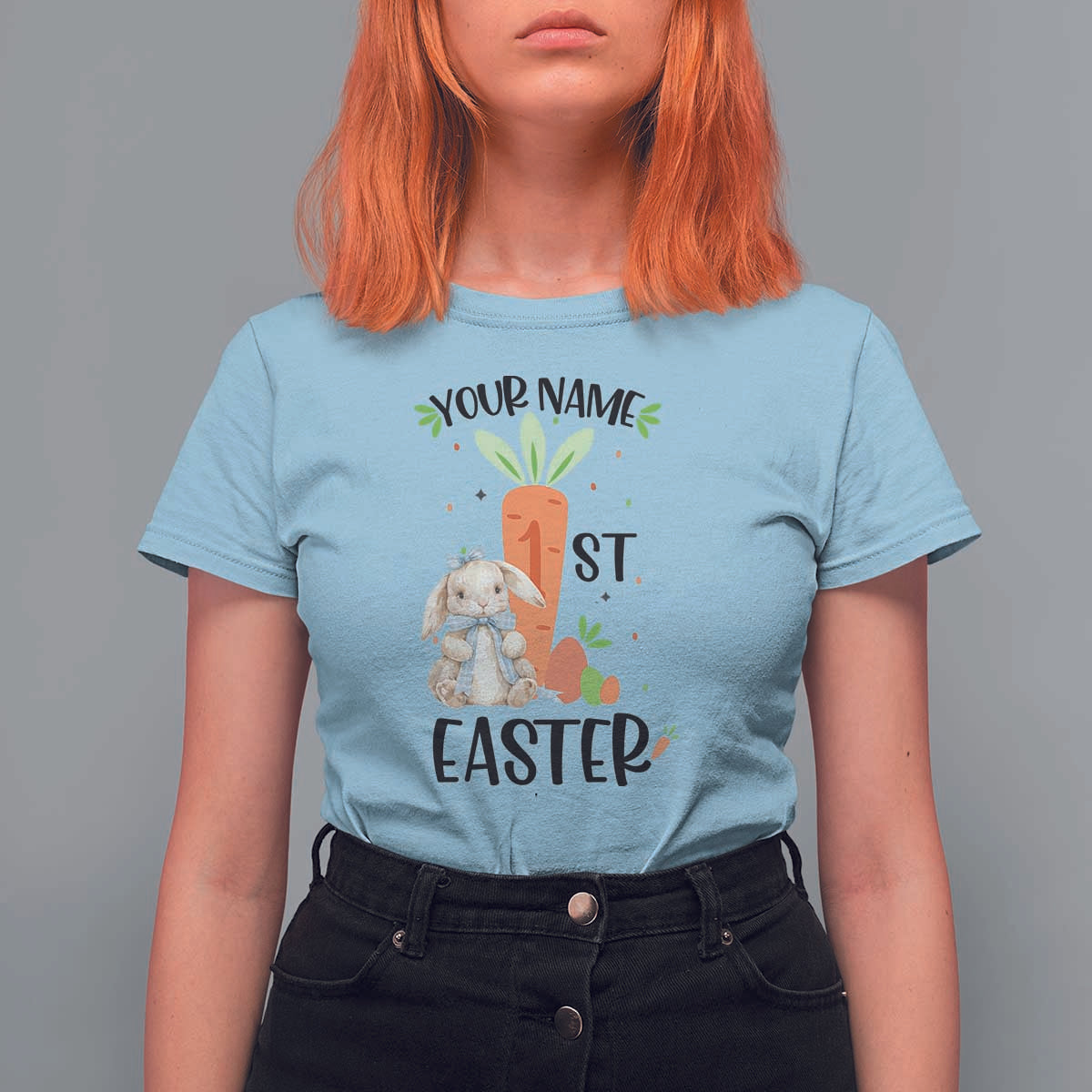 Personalized Easter Day T Shirt For Women Custom Text 1st Easter Cute Bunny Carrot