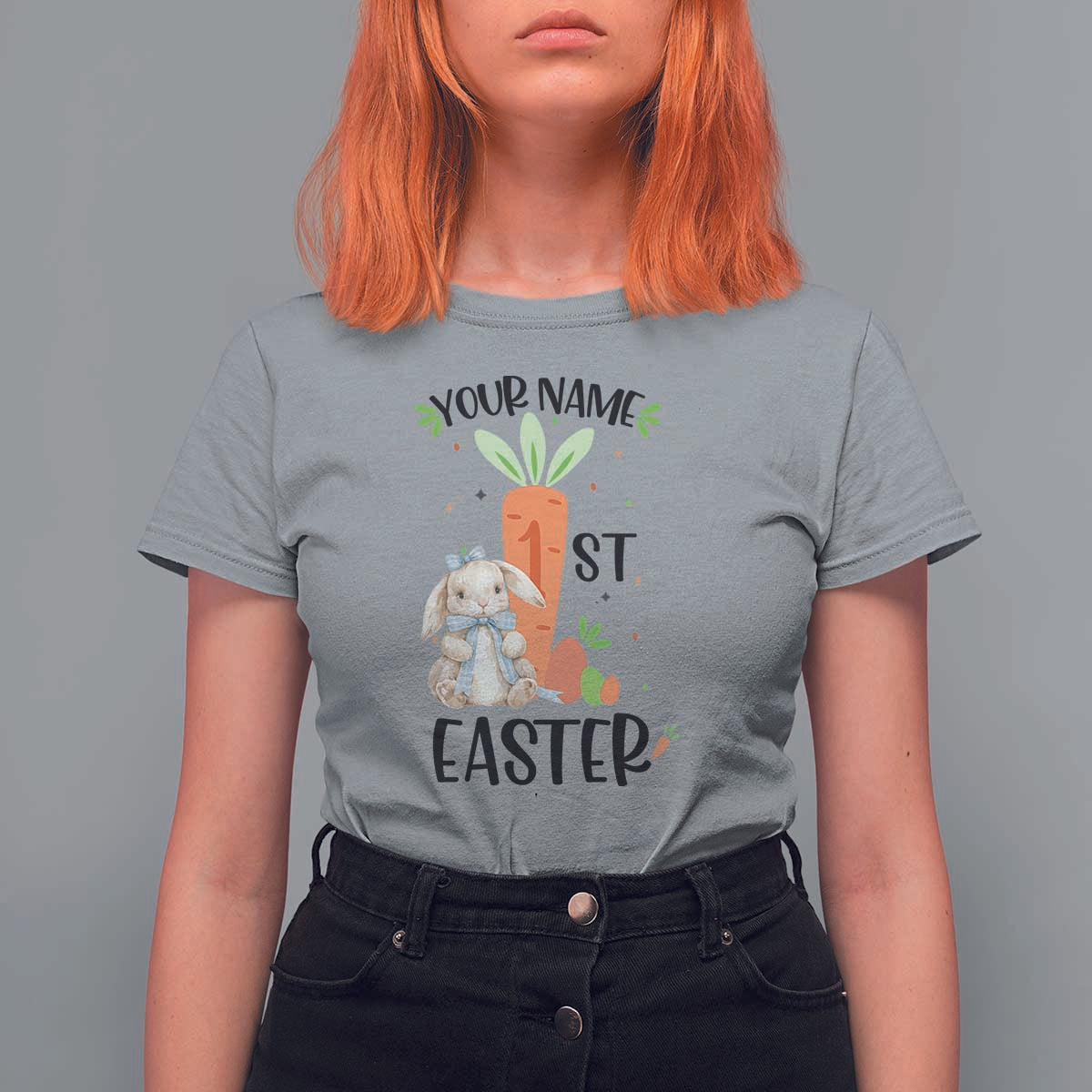 Personalized Easter Day T Shirt For Women Custom Text 1st Easter Cute Bunny Carrot