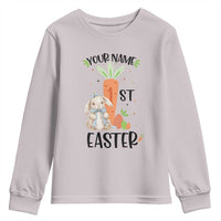 Personalized Easter Day Youth Sweatshirt Custom Text 1st Easter Cute Bunny Carrot