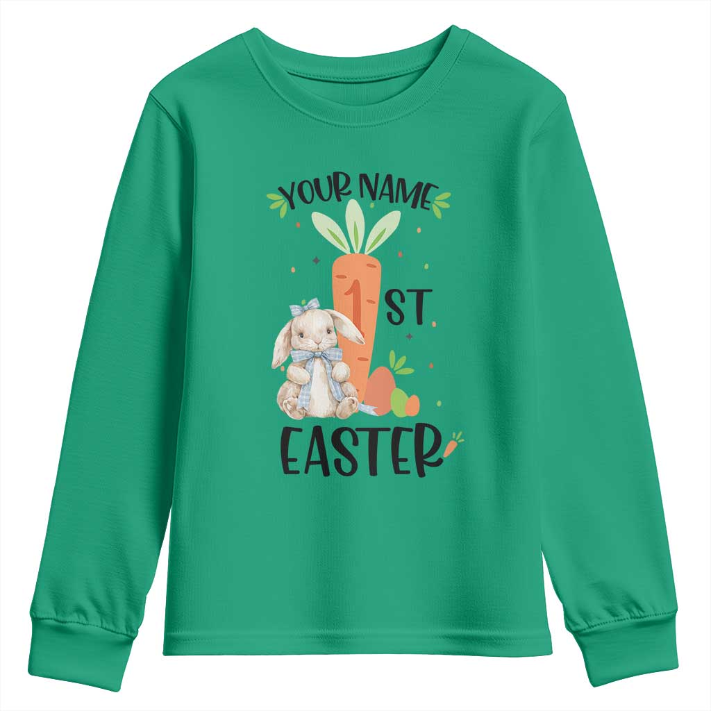 Personalized Easter Day Youth Sweatshirt Custom Text 1st Easter Cute Bunny Carrot