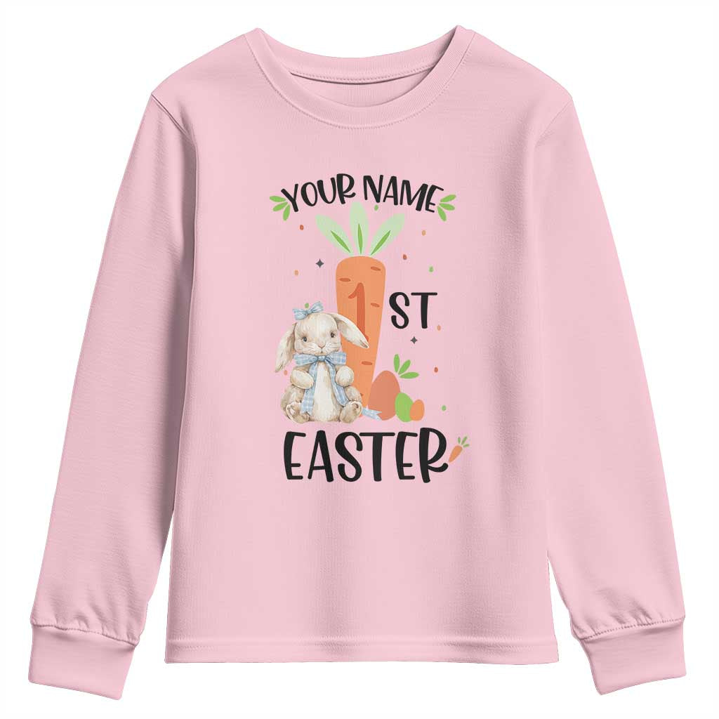 Personalized Easter Day Youth Sweatshirt Custom Text 1st Easter Cute Bunny Carrot