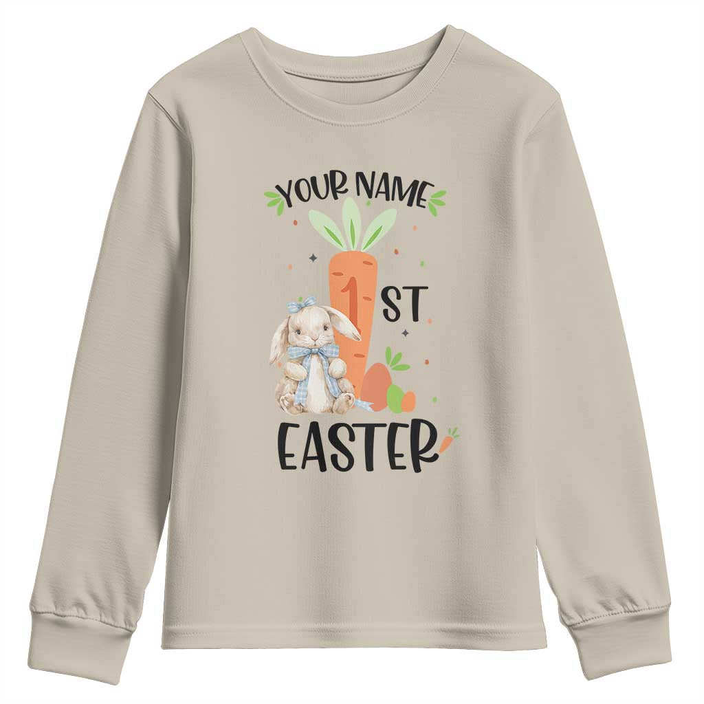 Personalized Easter Day Youth Sweatshirt Custom Text 1st Easter Cute Bunny Carrot