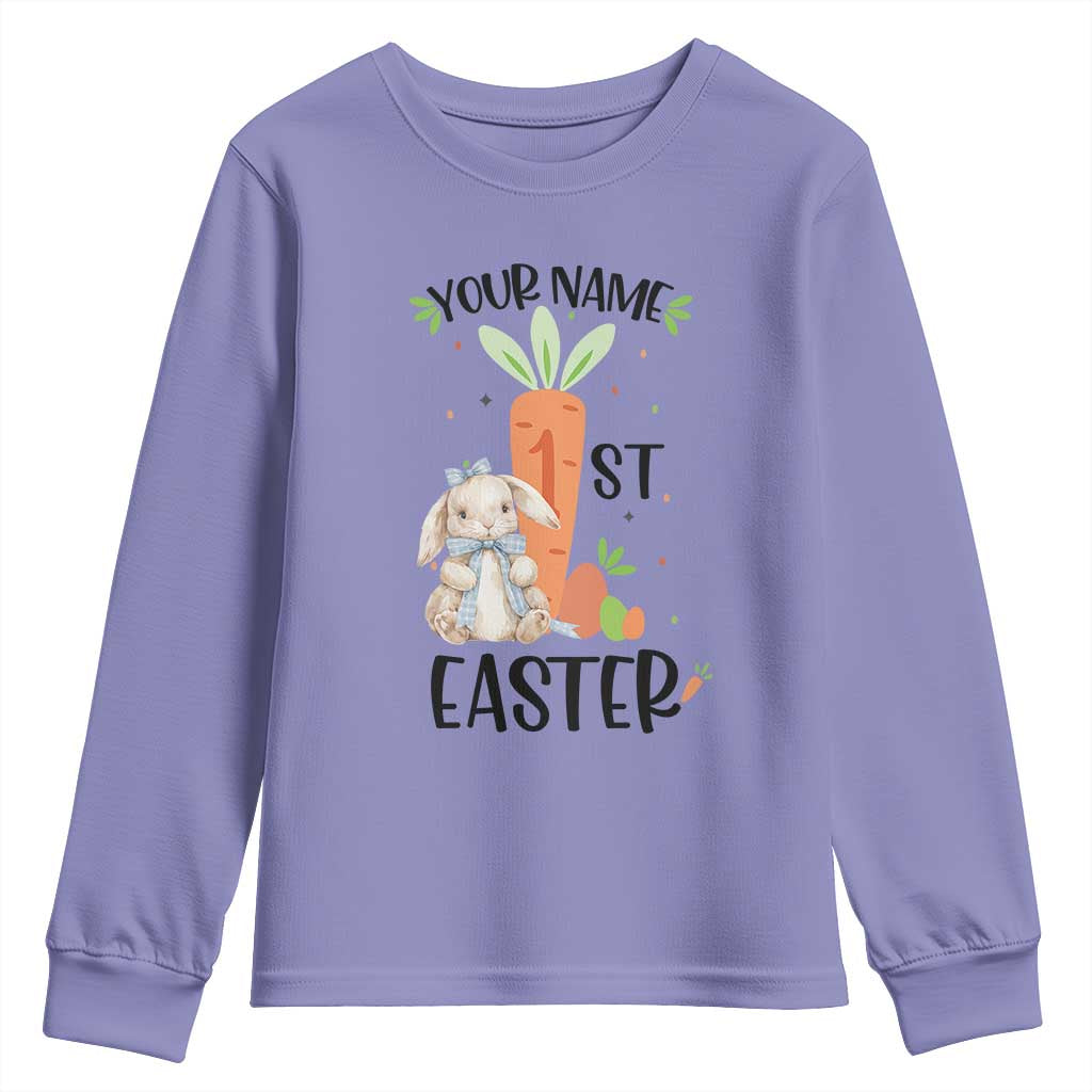 Personalized Easter Day Youth Sweatshirt Custom Text 1st Easter Cute Bunny Carrot