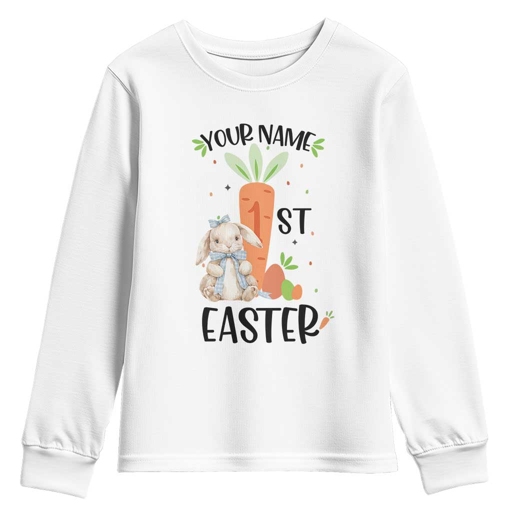 Personalized Easter Day Youth Sweatshirt Custom Text 1st Easter Cute Bunny Carrot