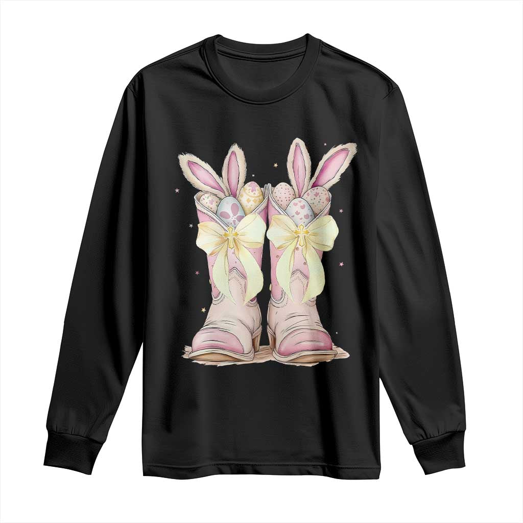 Funny Easter Day Cowgirl Egg Cowboy Boots Long Sleeve Shirt