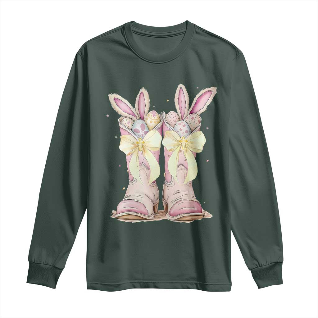 Funny Easter Day Cowgirl Egg Cowboy Boots Long Sleeve Shirt