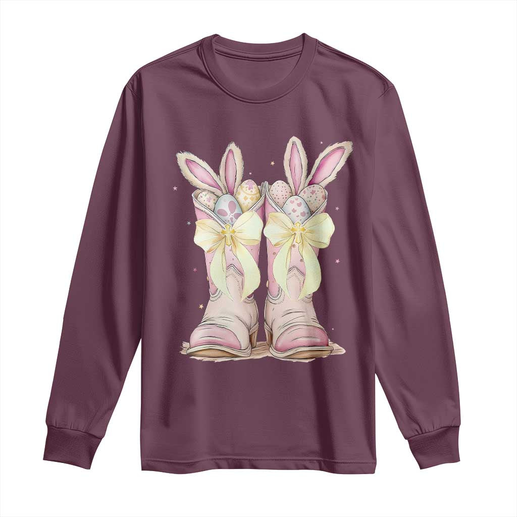 Funny Easter Day Cowgirl Egg Cowboy Boots Long Sleeve Shirt