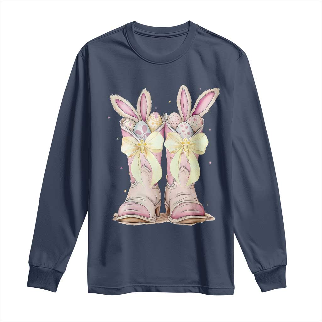 Funny Easter Day Cowgirl Egg Cowboy Boots Long Sleeve Shirt