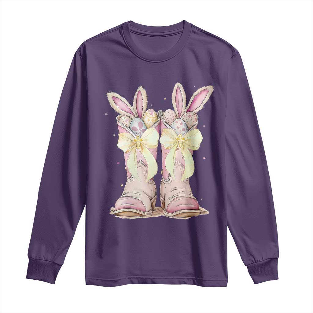 Funny Easter Day Cowgirl Egg Cowboy Boots Long Sleeve Shirt