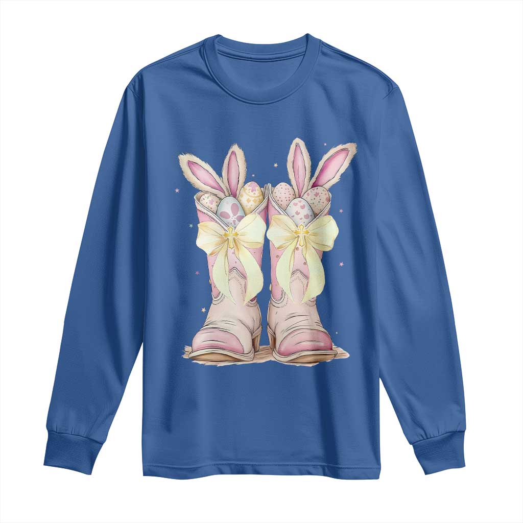 Funny Easter Day Cowgirl Egg Cowboy Boots Long Sleeve Shirt