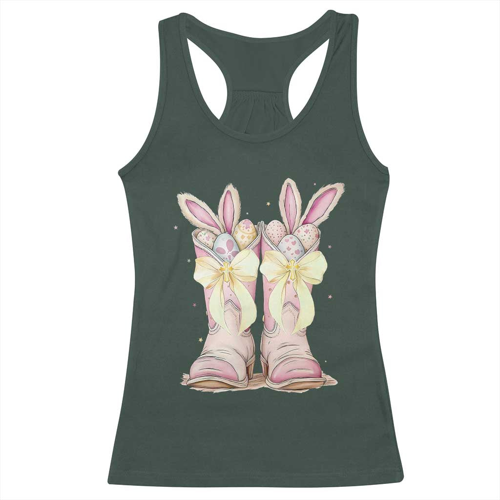 Funny Easter Day Cowgirl Egg Cowboy Boots Racerback Tank Top