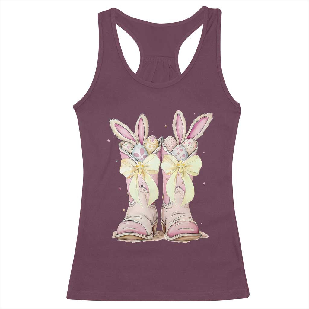 Funny Easter Day Cowgirl Egg Cowboy Boots Racerback Tank Top