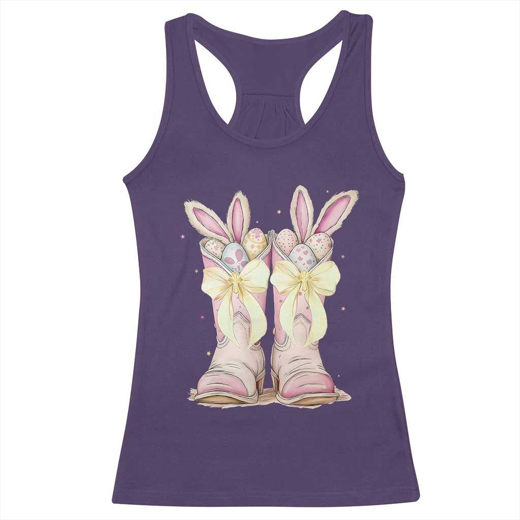 Funny Easter Day Cowgirl Egg Cowboy Boots Racerback Tank Top