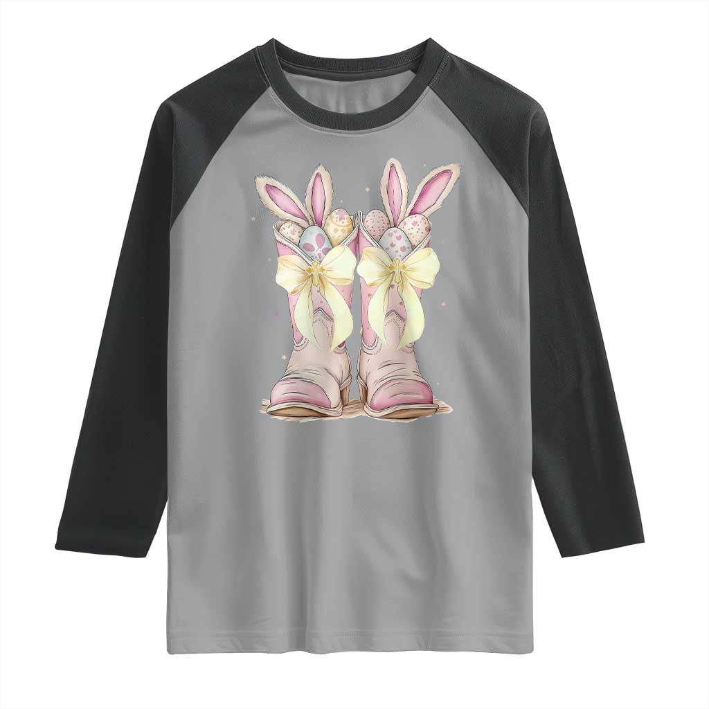 Funny Easter Day Cowgirl Egg Cowboy Boots Raglan Shirt