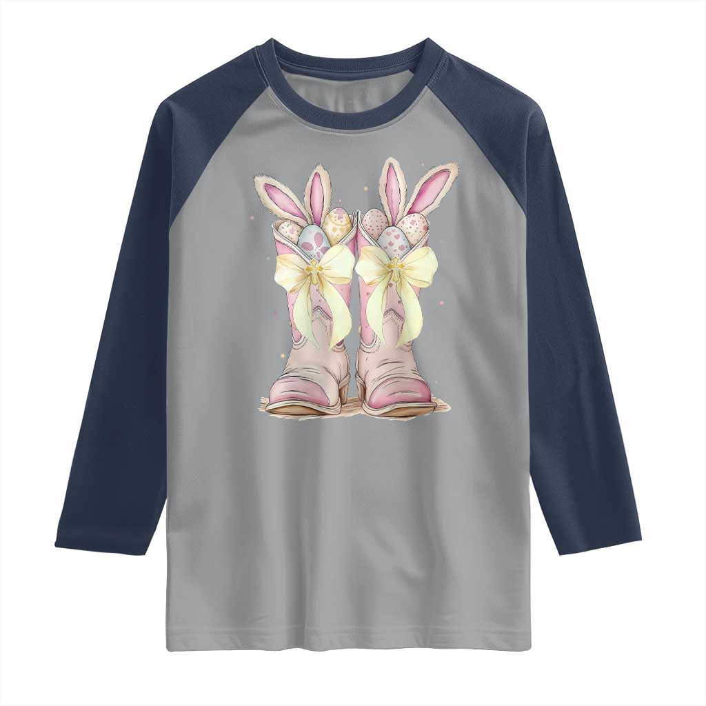 Funny Easter Day Cowgirl Egg Cowboy Boots Raglan Shirt