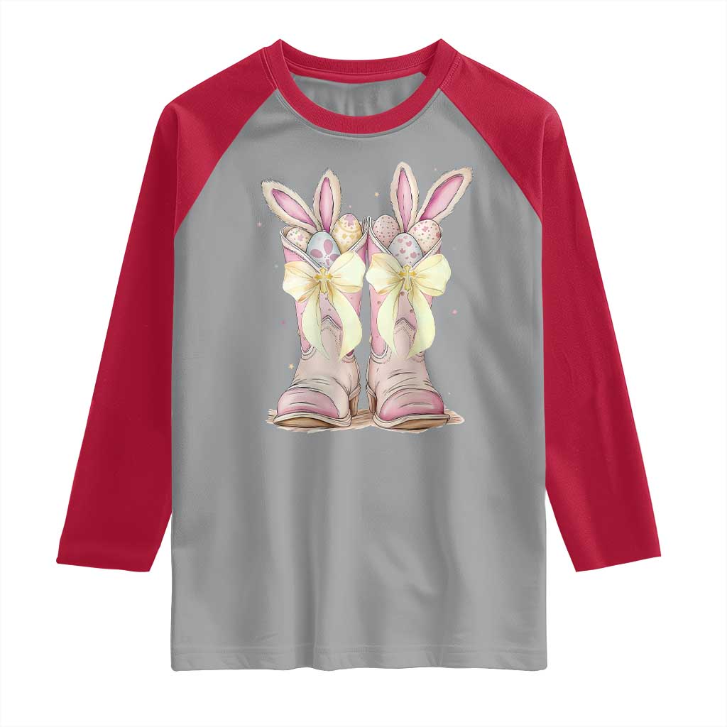 Funny Easter Day Cowgirl Egg Cowboy Boots Raglan Shirt