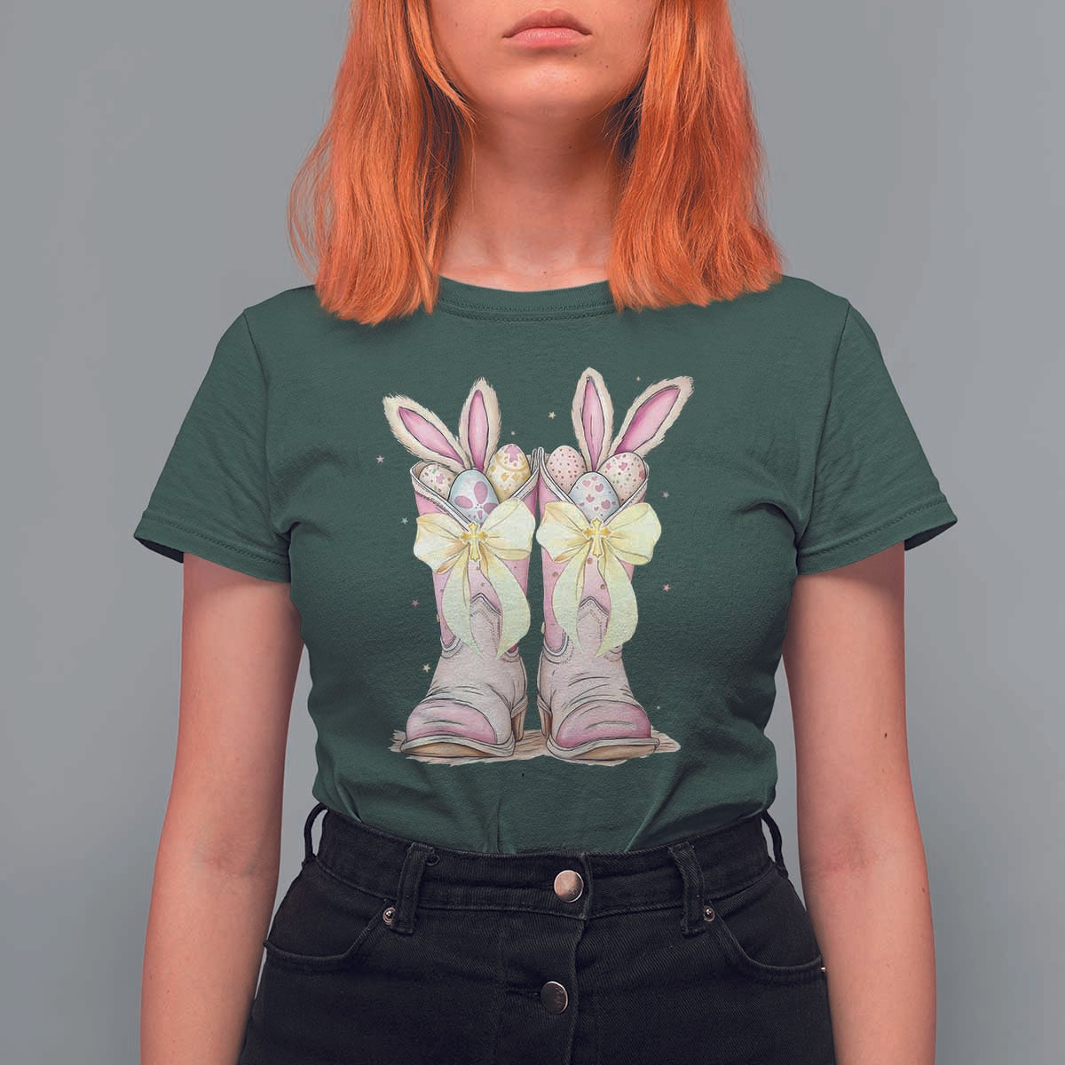 Funny Easter Day Cowgirl Egg Cowboy Boots T Shirt For Women