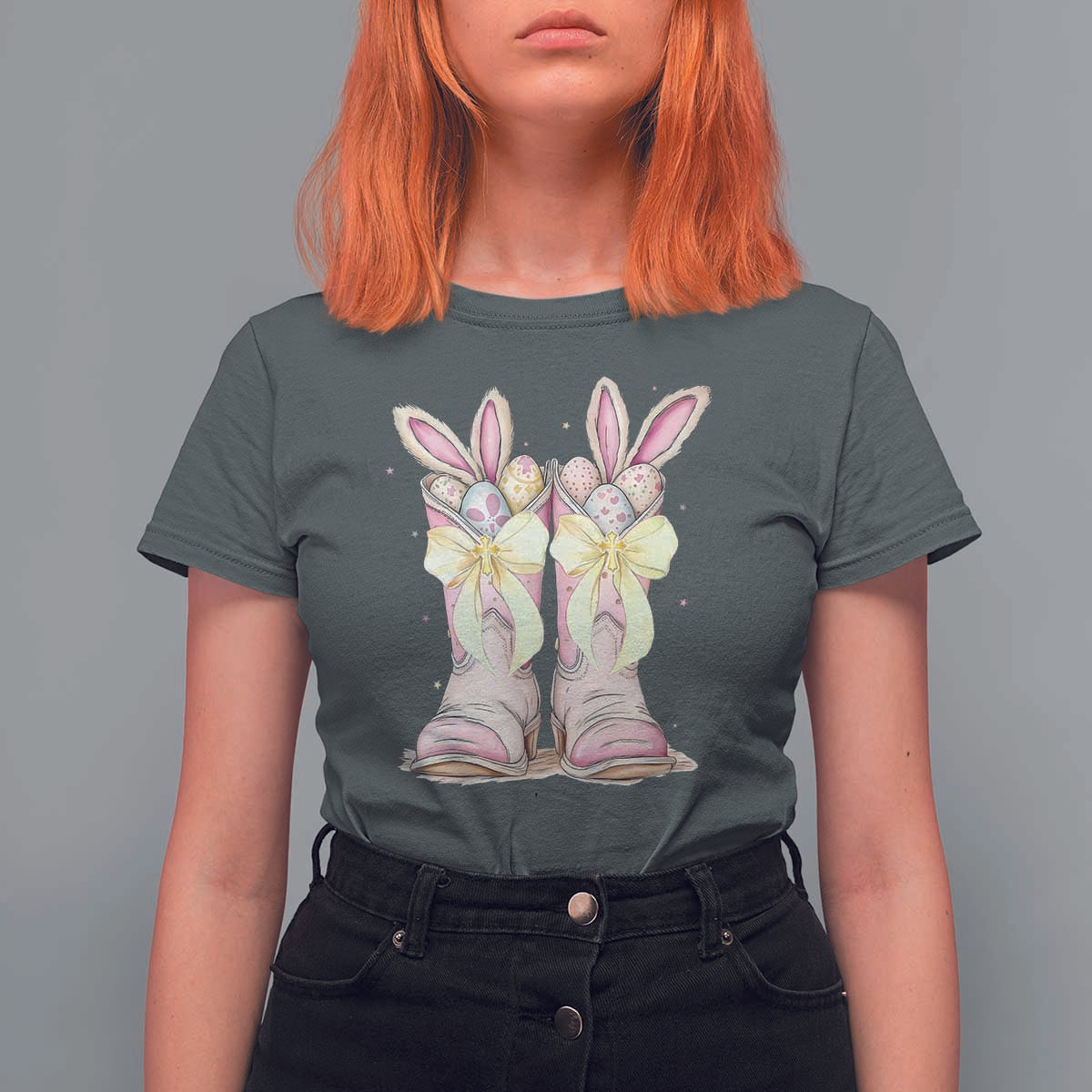 Funny Easter Day Cowgirl Egg Cowboy Boots T Shirt For Women