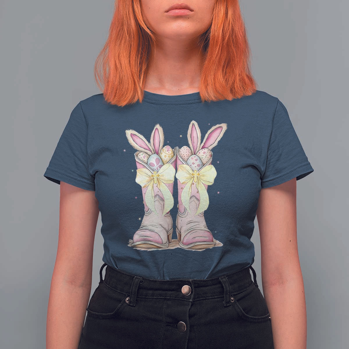 Funny Easter Day Cowgirl Egg Cowboy Boots T Shirt For Women
