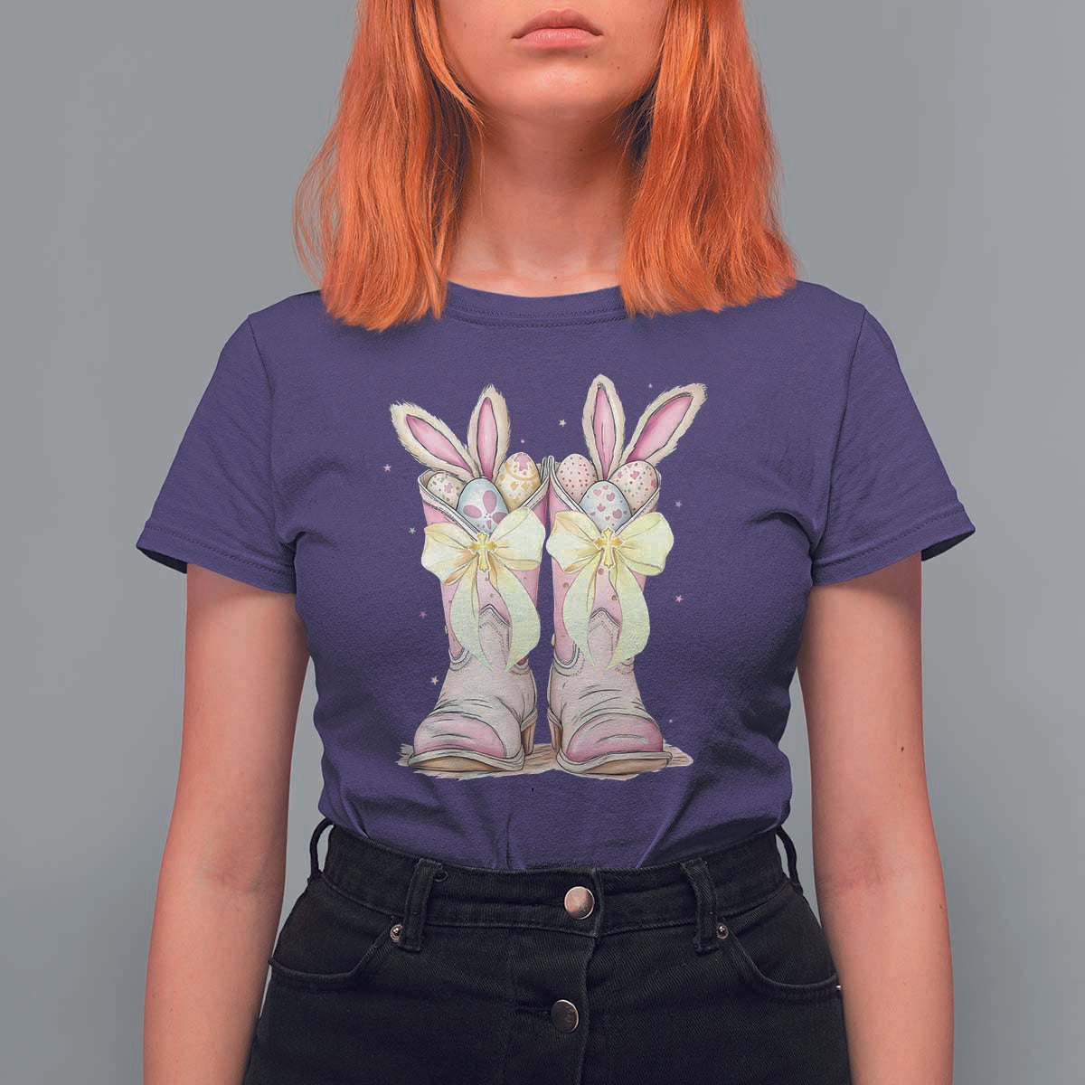 Funny Easter Day Cowgirl Egg Cowboy Boots T Shirt For Women