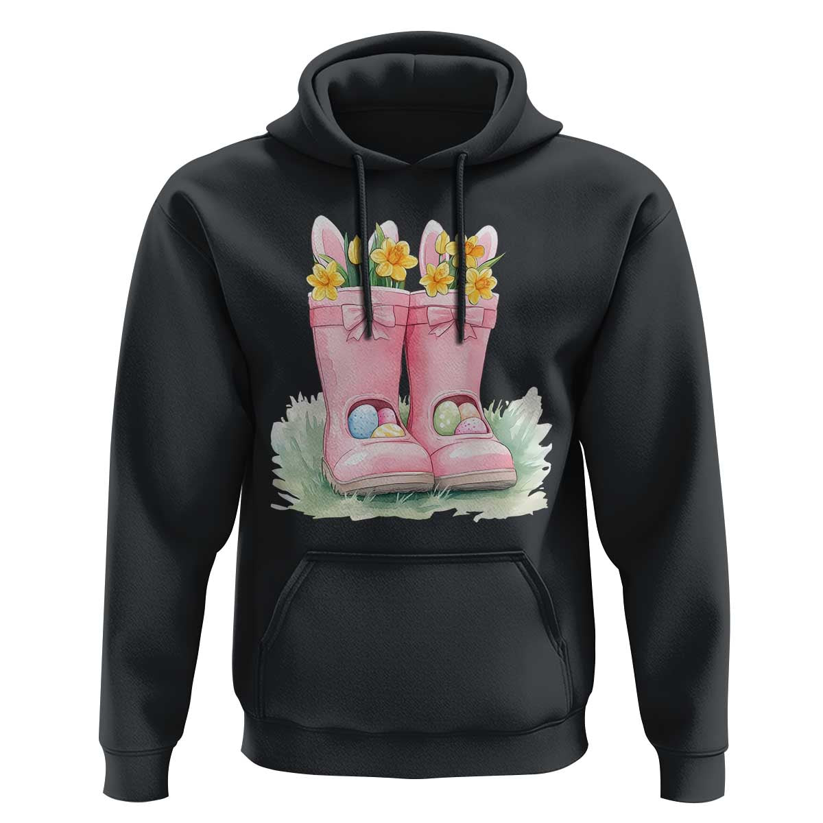 Funny Easter Day Gardening Hoodie Gardener Boots Bunny Ears Colorful Eggs