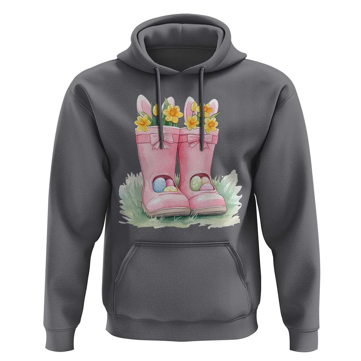 Funny Easter Day Gardening Hoodie Gardener Boots Bunny Ears Colorful Eggs