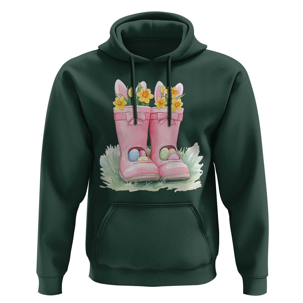 Funny Easter Day Gardening Hoodie Gardener Boots Bunny Ears Colorful Eggs