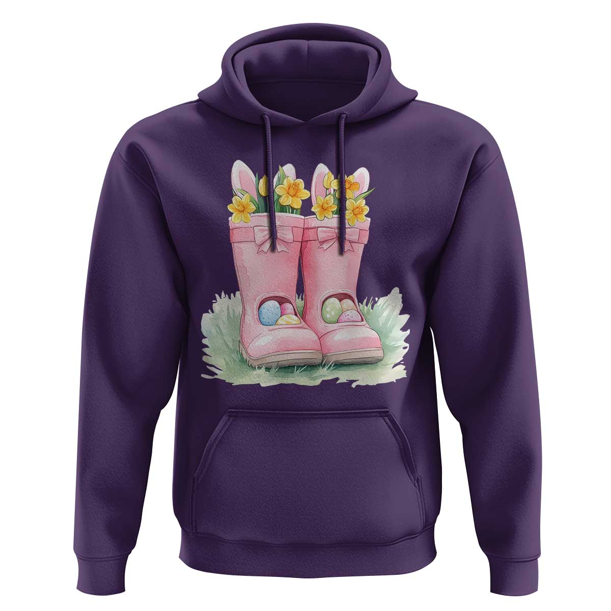 Funny Easter Day Gardening Hoodie Gardener Boots Bunny Ears Colorful Eggs