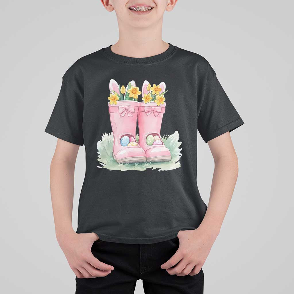 Funny Easter Day Gardening T Shirt For Kid Gardener Boots Bunny Ears Colorful Eggs