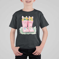 Funny Easter Day Gardening T Shirt For Kid Gardener Boots Bunny Ears Colorful Eggs