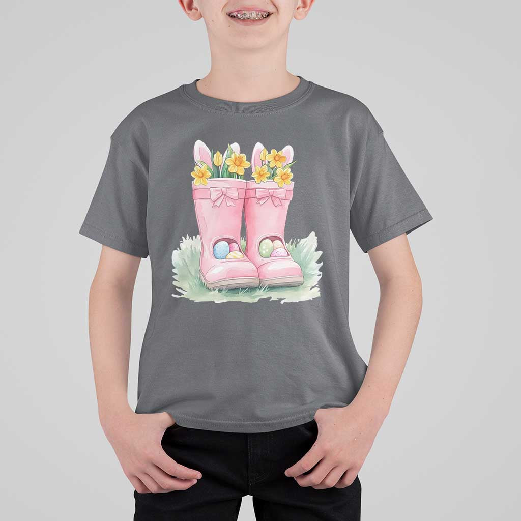 Funny Easter Day Gardening T Shirt For Kid Gardener Boots Bunny Ears Colorful Eggs