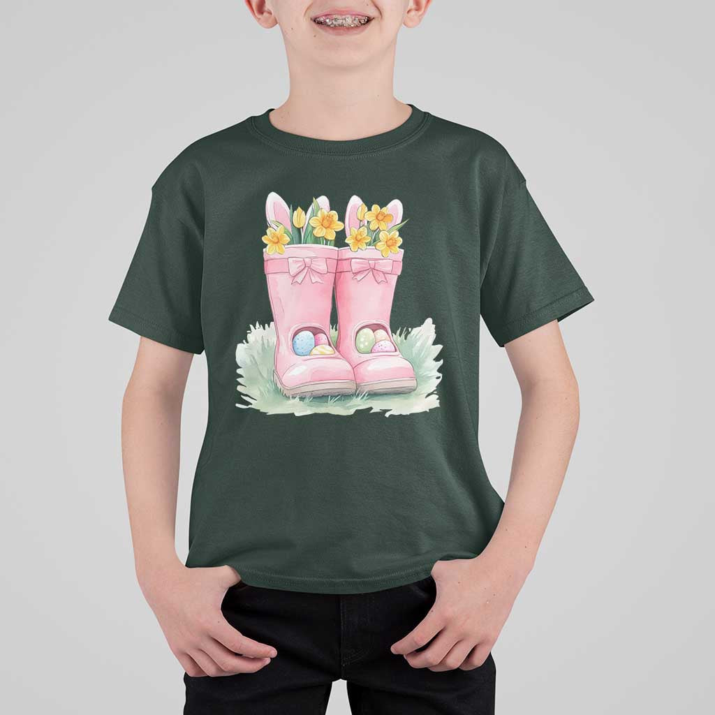 Funny Easter Day Gardening T Shirt For Kid Gardener Boots Bunny Ears Colorful Eggs