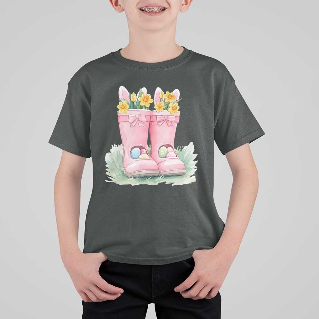 Funny Easter Day Gardening T Shirt For Kid Gardener Boots Bunny Ears Colorful Eggs